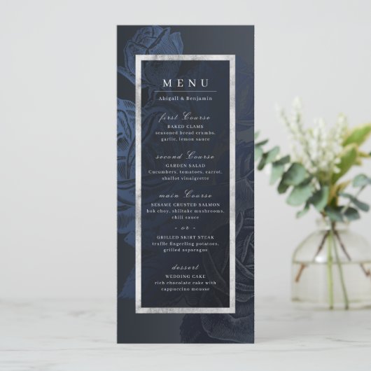 Luxe roos zilver  botanische bruiloft menu (Staand voorkant)