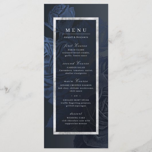 Luxe roos zilver  botanische bruiloft menu (Voorkant)