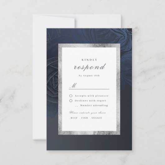 Luxe roos zilver  botanische bruiloft RSVP kaartje (Voorkant)