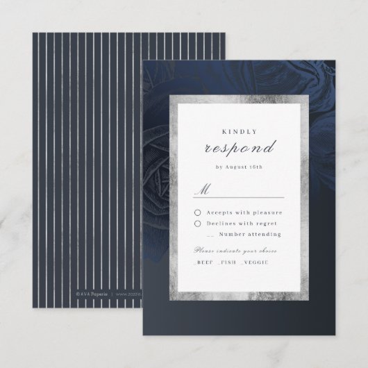 Luxe roos zilver  botanische bruiloft RSVP kaartje (Voorkant / Achterkant)