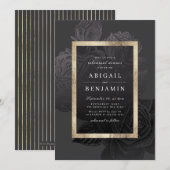 Luxe roos zwart botanisch repetitiediner kaart (Voorkant / Achterkant)