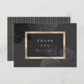 Luxe roos zwart goud  botanische bruiloft bedankkaart (Voorkant / Achterkant)