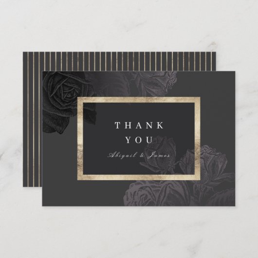 Luxe roos zwart goud  botanische bruiloft bedankkaart (Voorkant / Achterkant)