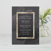 Luxe roos zwart goud  botanische bruiloft kaart (Staand voorkant)