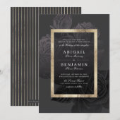 Luxe roos zwart goud  botanische bruiloft kaart (Voorkant / Achterkant)