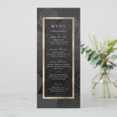Luxe roos zwart goud  botanische bruiloft menu (Staand voorkant)