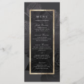 Luxe roos zwart goud botanische bruiloft menu (Voorkant)