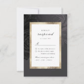 Luxe roos zwart goud botanische bruiloft RSVP kaartje (Voorkant)