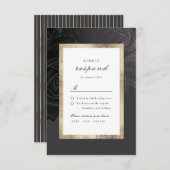 Luxe roos zwart goud botanische bruiloft RSVP kaartje (Voorkant / Achterkant)