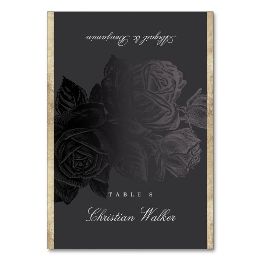 Luxe roos zwart goud  botanische Place Card Kaart (Voorkant)