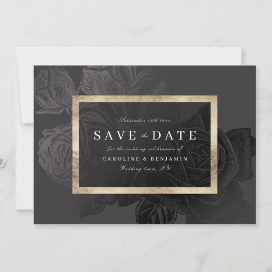 Luxe roos zwarte  botanisch, behalve de datum save the date (Voorkant)