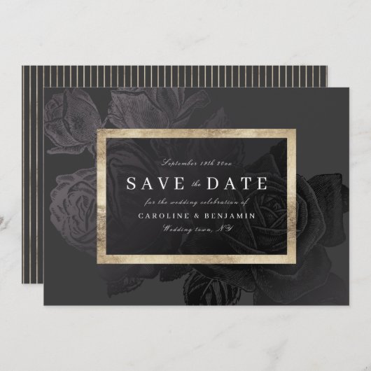 Luxe roos zwarte  botanisch, behalve de datum save the date (Voorkant / Achterkant)