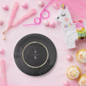 Luxe roos zwarte  botanische bruiloft monogram papieren bordje (Feest)