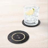 Luxe roos zwarte  botanische bruiloft monogram ronde kartonnen onderzetter (Insitu)