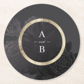 Luxe roos zwarte  botanische bruiloft monogram ronde kartonnen onderzetter (Voorkant)