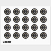 Luxe roos zwarte  botanische bruiloft monogram ronde sticker (Vel)