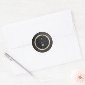 Luxe roos zwarte  botanische bruiloft monogram ronde sticker (Envelop)