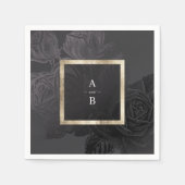 Luxe roos zwarte  botanische bruiloft monogram servet (Voorkant)