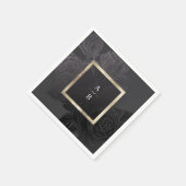 Luxe roos zwarte  botanische bruiloft monogram servet (Hoek)