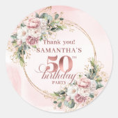 Luxe Rose Gold Floral 50th Birthday Party Stickers (Voorkant)