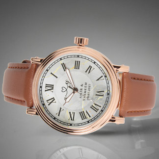 Luxe Rose Goud & Bruin Leren Herenhorloge Horloge