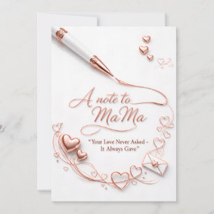 Luxe Rose Goud “Een briefje aan mama” Hart Postkaa Feestdagenkaart