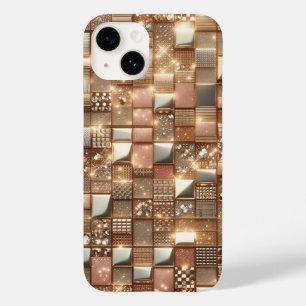 Luxe Rose Goud en Diamant Geometrisch Mozaïek 3D P Case-Mate iPhone 14 Hoesje
