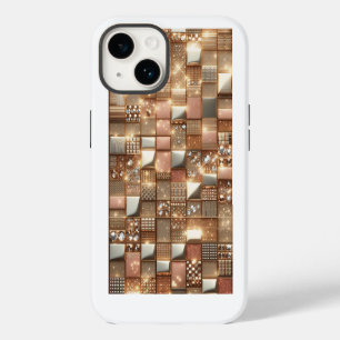 Luxe Rose Goud en Diamant Geometrisch Mozaïek 3D P iPhone 14 Hoesje