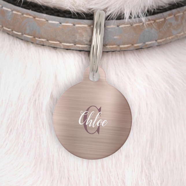 Luxe Rose Goud Geborsteld Metaal Monogram Huisdierpenning (Creator heeft geüpload)