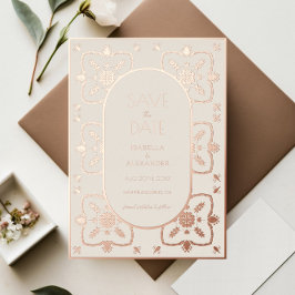 Luxe Rose Goud Mediterraan Tegeltje Save the Date Folie Uitnodiging