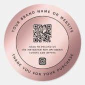 Luxe Rose Goud Metallic Dank U QR Code Ronde Sticker (Voorkant)