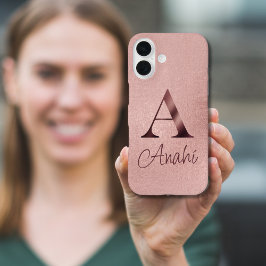 Luxe Rose Goud Monogram iPhone 16 Hoesje
