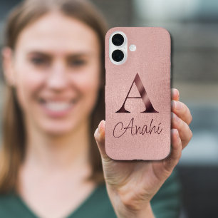 Luxe Rose Goud Monogram iPhone 16 Hoesje