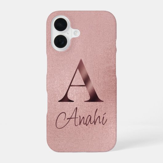 Luxe Rose Goud Monogram iPhone 16 Hoesje (Achterkant)