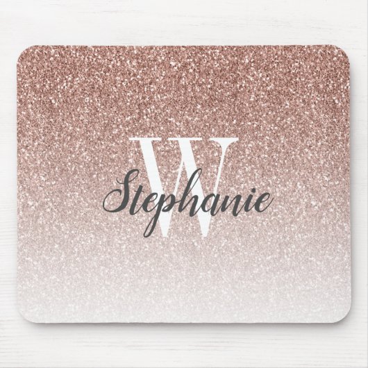 Luxe Rose Goud Ombre Nep Glitter Monogram Muismat (Voorkant)