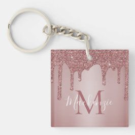 Luxe Rose Gouden Glitter Druppels Initiaal Sleutelhanger