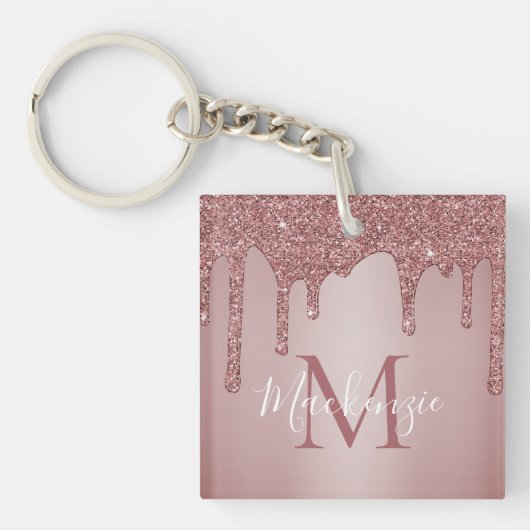 Luxe Rose Gouden Glitter Druppels Initiaal Sleutelhanger (Voorkant)