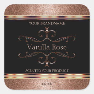 Luxe  Rosegold Glitter-label voor zwart product Vierkante Sticker