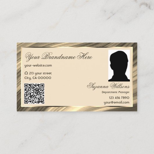 Luxe Royal Beige Gold Crown Logo Foto QR-code Visitekaartje (Achterkant)