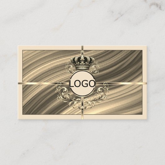 Luxe Royal Beige Gold Crown Logo Foto QR-code Visitekaartje (Voorkant)