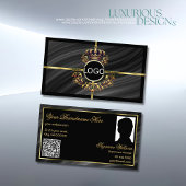 Luxe Royal Black Gold Crown Logo Foto QR Code Visitekaartje