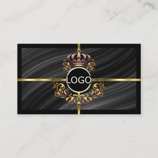 Luxe Royal Black Gold Crown Logo Foto QR Code Visitekaartje (Voorkant)