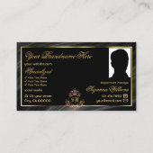 Luxe Royal Black Gold Crown met Monogram Foto Visitekaartje (Achterkant)