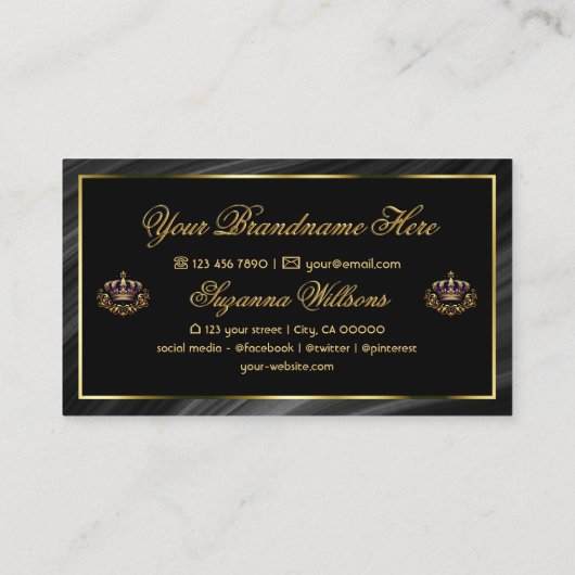 Luxe Royal Black Gold Crown met Monogram Noble Visitekaartje (Achterkant)