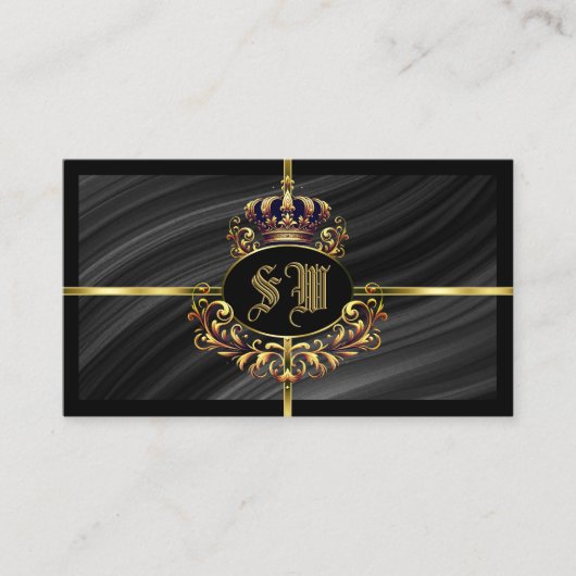 Luxe Royal Black Gold Crown met Monogram Noble Visitekaartje (Voorkant)