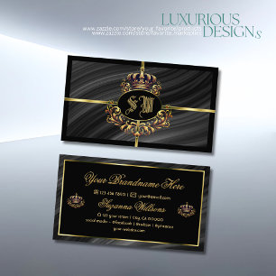 Luxe Royal Black Gold Crown met Monogram Noble Visitekaartje