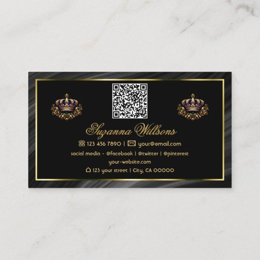 Luxe Royal Black Gold Crown met QR Code Noble Visitekaartje (Achterkant)