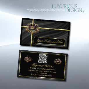 Luxe Royal Black Gold Crown met QR Code Noble Visitekaartje