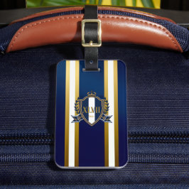 Luxe Royal Blauw en Wit Monogram Bagagelabel