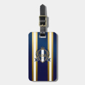 Luxe Royal Blauw en Wit Monogram Bagagelabel (Voorkant verticaal)